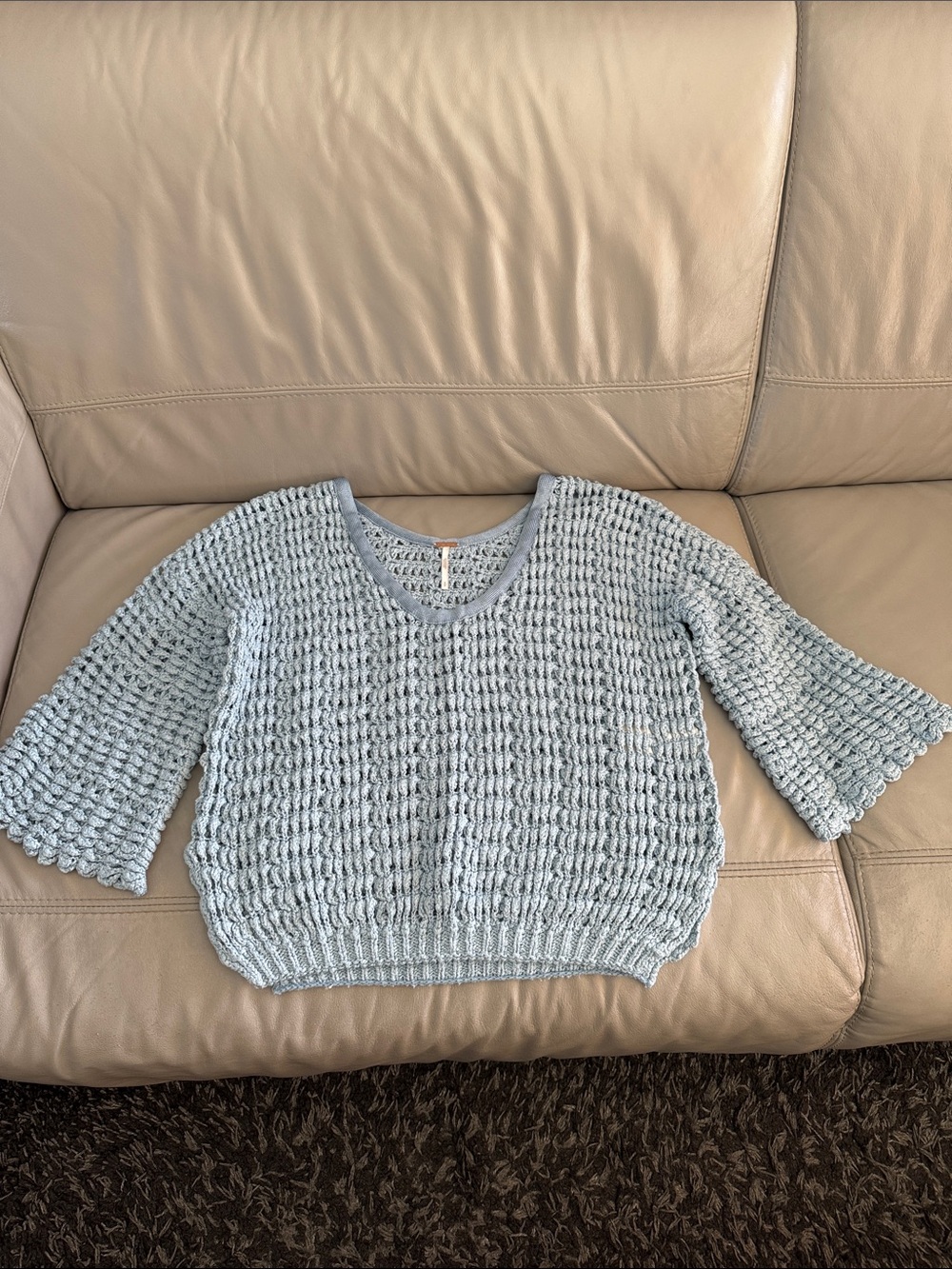 Free People Light Blue Women's Cropped Knit Sweater size small
